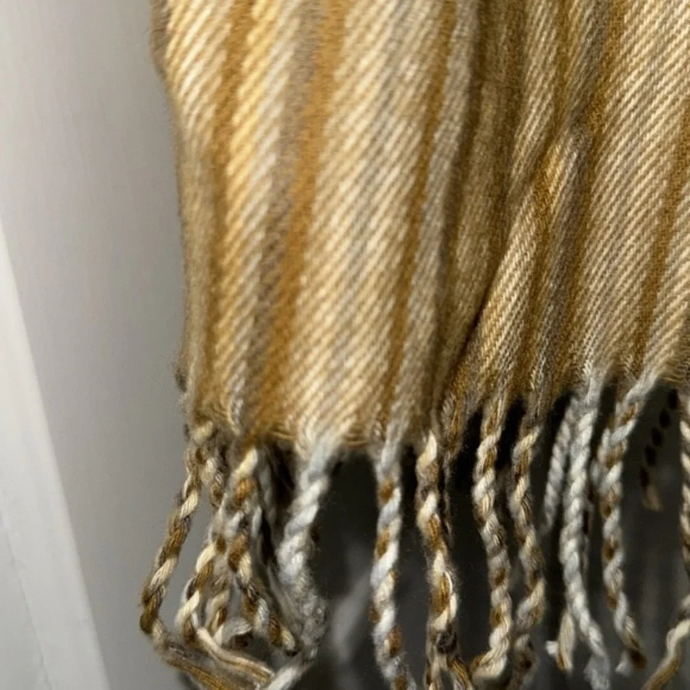 Italian mens striped scarf. Soft lux fabric. Brown/tan/grey. Size 11”by52”.NWOT